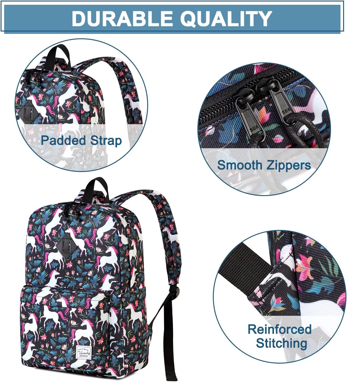 School Backpack for Kids, VASCHY Lightweight Water Resistant Casual Schoolbag Daypack for Men Women Teen Boys Girl Bookbag