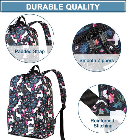 School Backpack for Kids, VASCHY Lightweight Water Resistant Casual Schoolbag Daypack for Men Women Teen Boys Girl Bookbag