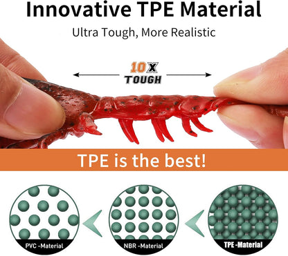 TRUSCEND Pre-rigged Fishing Jig Lures for Freshwater and Saltwater, Innovative Super Durable TPE Bass Lures, Lifelike Shrimp Crayfish Swimbait, Weedless Lure for Crappie Trout Walleye, Keep Separately