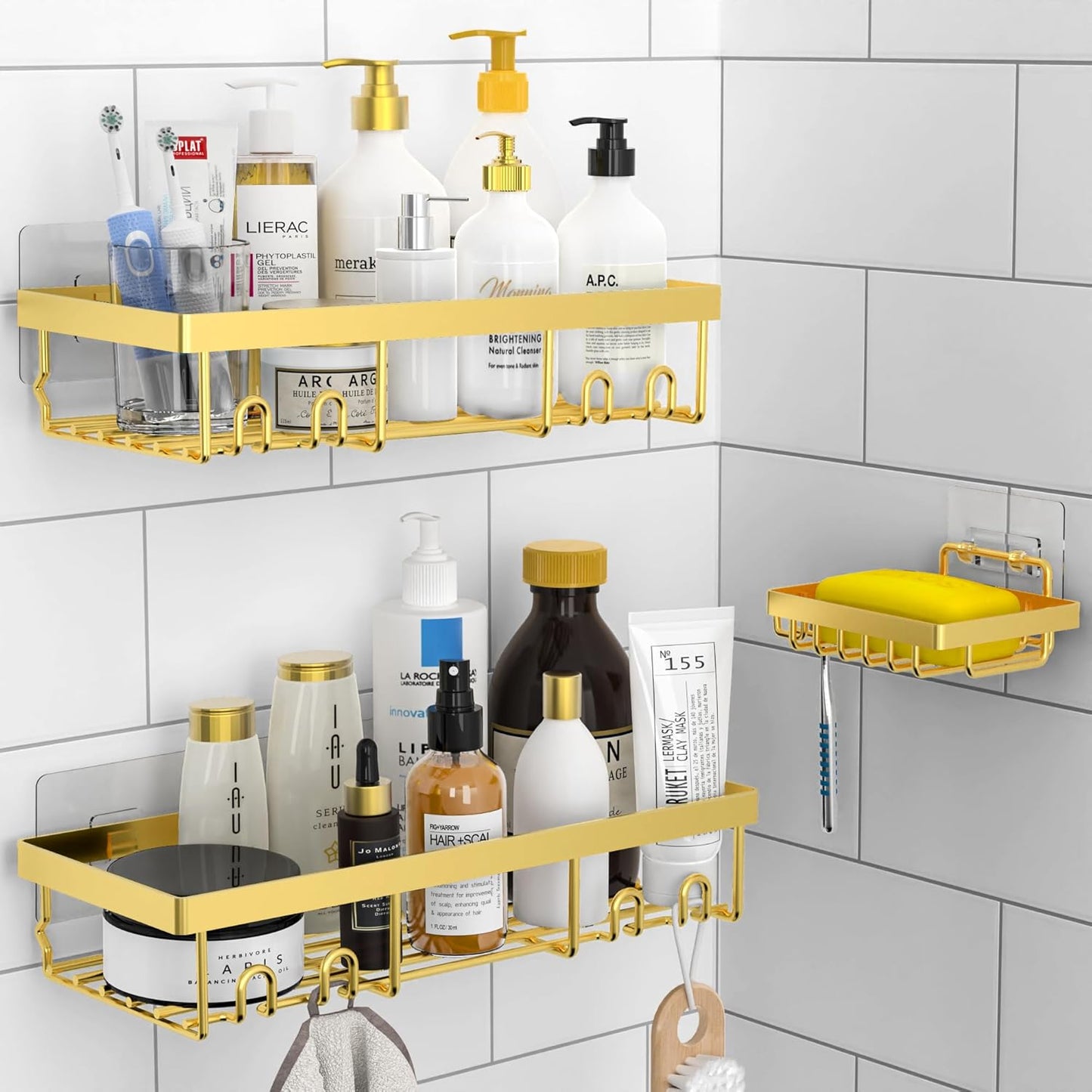MOFOROCO 3-Pack Shower Caddy Basket Shelf with Soap Holder, No Drilling Traceless Adhesive Shower Wall Shelves, Rustproof Black Bathroom Shower Storage Organizer…