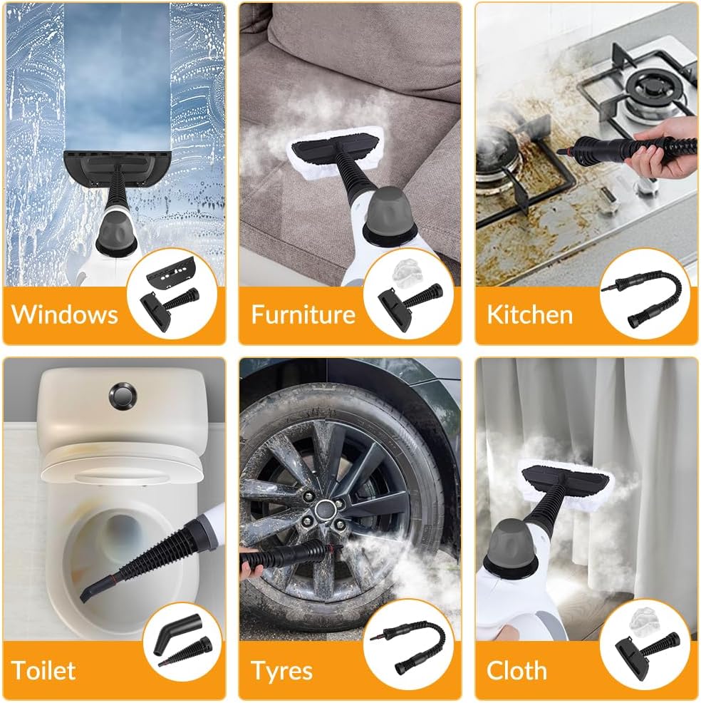 Handheld Pressurized Steam Cleaner with 12 pcs Accessories, Portable Steamer for Cleaning, Steam Cleaner for Home Use, Steamer for Cleaning Car, Furniture, Floor, Upholstery, Grout and Tile, Deep Gray