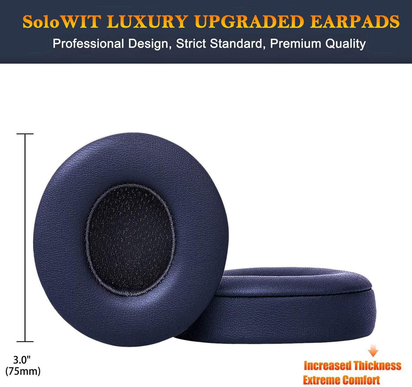 SoloWIT® Ear Pads Cushions Replacement, Earpads for Beats Solo 2 & Solo 3 Wireless On-Ear Headphones with Soft Protein Leather, Stronger Adhesive, Noise Isolation Memory Foam - Black