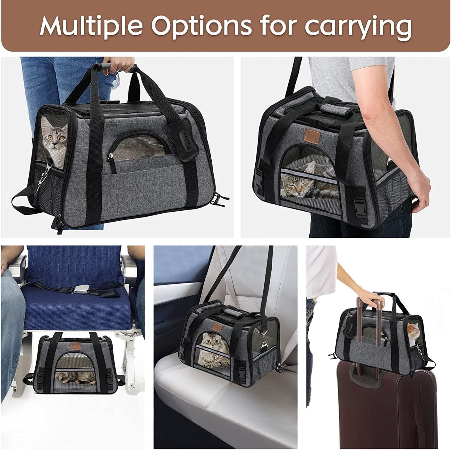 Maycoly Pet Carrier Bag Portable Foldable Cat Carrier Bag Top Opening,Backpack Soft-Sided Handbag with Breathable Mesh,Shoulder Strap for Travel Outdoor Dogs Puppy Kitten(Grey)