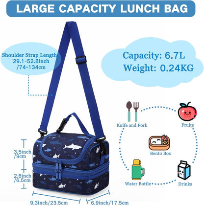 VASCHY Lunch Box Bag Men, Insulated Two Compartments Bento Cooler Bags for Adults/Women/Kids for School,Daycare,Kindergarten,Picnic Black
