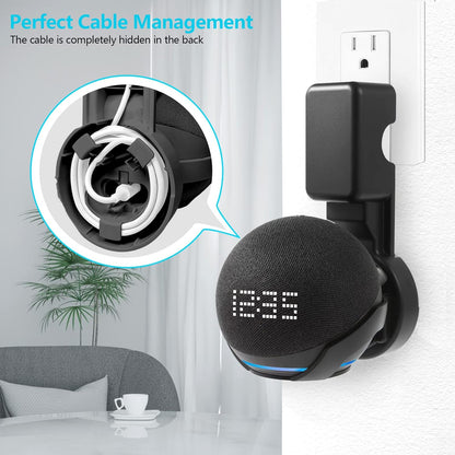 ZUOLACO Wall Mount Holder for Echo Dot 5th Generation, Outlet Wall Mount Stand for Echo Dot 5th/4th Gen, No Screws or Drilling Needed, Space-Saving Dot Accessories with Cable Hidden Storage, Black