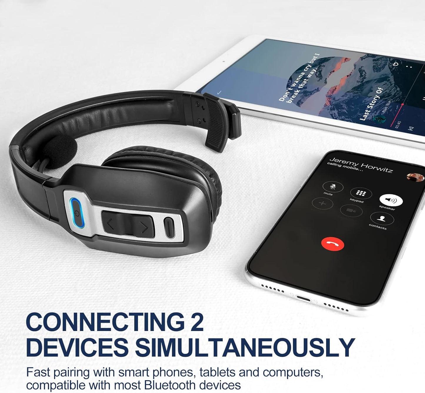 Sarevile Trucker Bluetooth Headset, V5.2 Wireless Headset with Upgraded Microphone AI Noise Canceling, On Ear Bluetooth Headphone with Mute for Driver Office Call Center