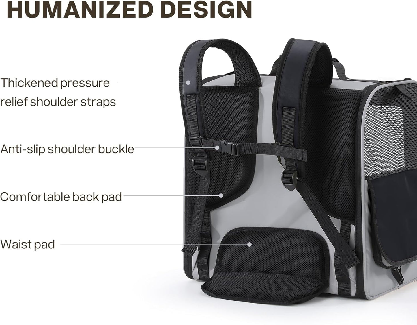 Pecute Cat Backpack, Dog Backpack Carrier with Widened Interior Space,Stable and Secure Pet Car Seat for Sitting and Lying, Breathable Pet Transport Bag Suitable for Hiking, Trekking, Car TravelGray
