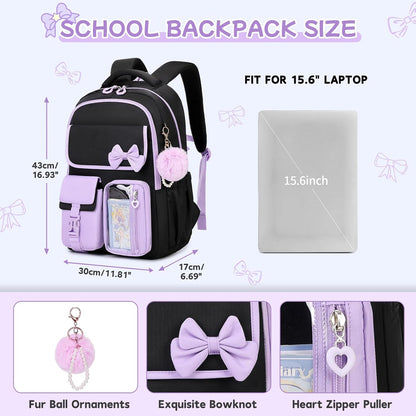 Girls Backpack, School Backpack for Girls, Cute Bow Kids Bookbag for Grils Children Teens for Elementary