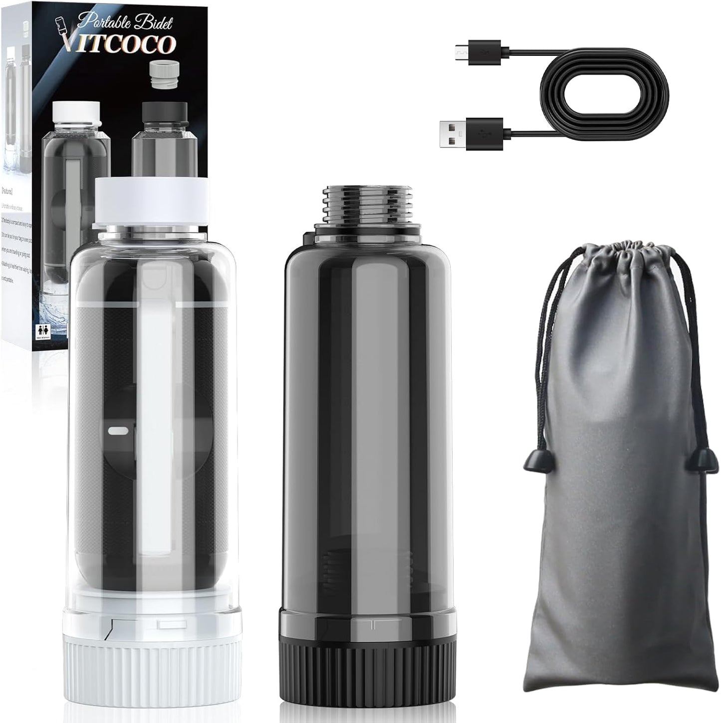 VITCOCO Portable Bidet for Travel, Rechargeable Travel Handheld Sprayer with 2 Bottles, Storage Bag, Pressure Modes, Electric Bidet with Gift Kit for Women/Men, Postpartum Care, Hygiene Cleaning