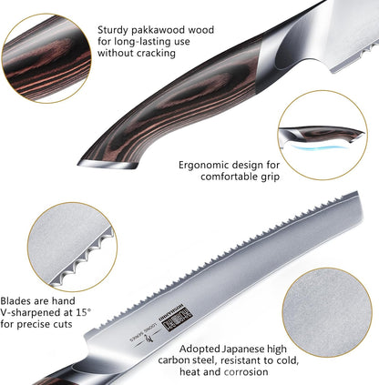 HOSHANHO Bread Knife 10 inch, Japanese High Carbon Stainless Steel Serrated Bread Knife, Professional Bread Cutting Knife for Homemade Bread