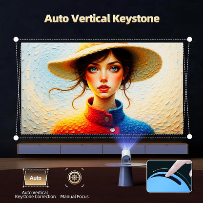 Mini Projector with WiFi and Bluetooth, Support 4K Projector Full HD with Automatic Vertical Keystone Correction 270° Rotation Projector and Android 11.0 Compatible with Phone/HDMI/USB-White