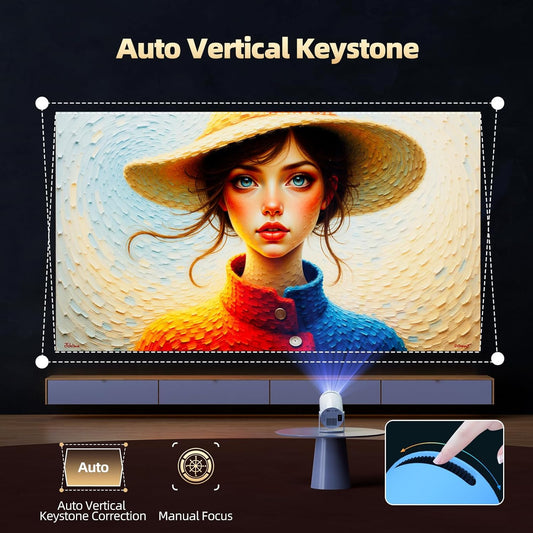 Mini Projector with WiFi and Bluetooth, Support 4K Projector Full HD with Automatic Vertical Keystone Correction 270° Rotation Projector and Android 11.0 Compatible with Phone/HDMI/USB-White