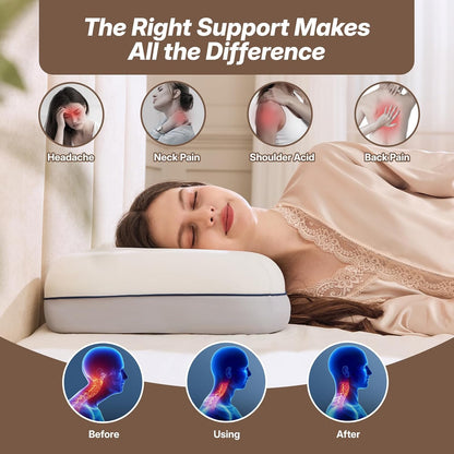 Cervical Neck Pillow for Neck & Shoulder Support, Adjustable Memory Foam Pillow with Customizable Height and Firmness, Ergonomic Pillow for Side, Back, Stomach and Combination Sleepers, White