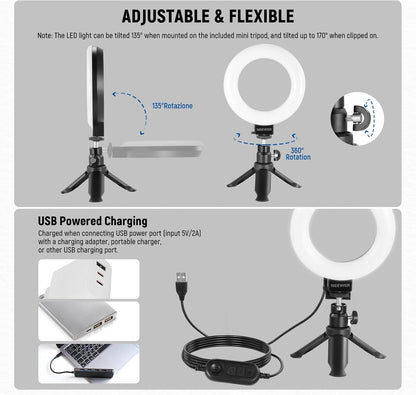 NEEWER BASICS 5" Ring Light for Video Conference Lighting, Clip on Light Kit with Desk Tripod for Monitor Laptop Computer Zoom Call Live Streaming Remote Working Learning Video Recording, BR60
