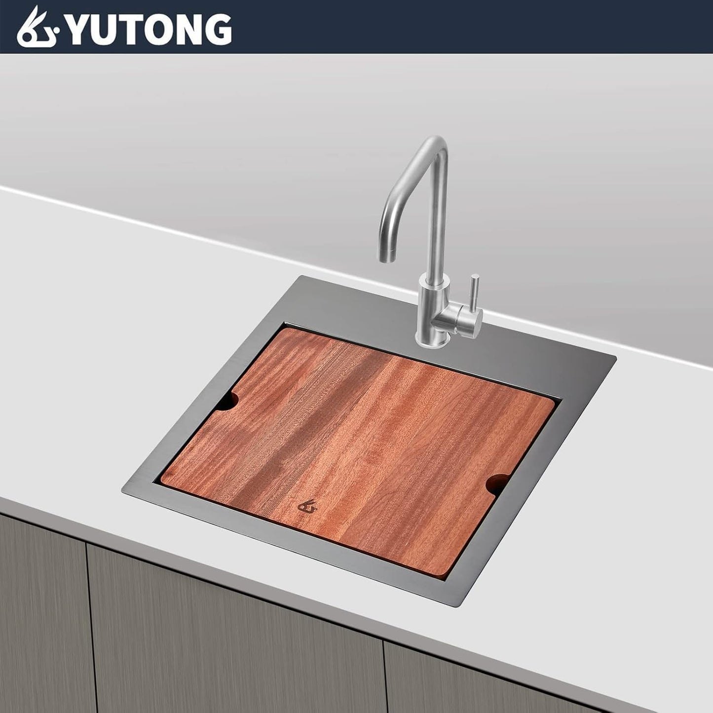 Yutong 16" x 20" Top-Mount/Drop in SS304 Stainless Steel Kitchen Black Sink Single Bowl Without Grid