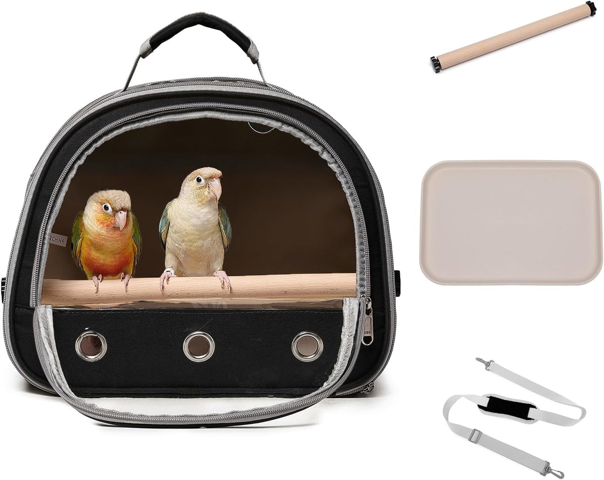 Bird Carrier,Bird Cage Parakeet Parrot Budgie Carrier Backpack for Small Birds, Travel Bird Cages with Perch, Transparent Ventilation Cockatiels, Pet Carrier for Outdoor Use(Yellow) (Black)
