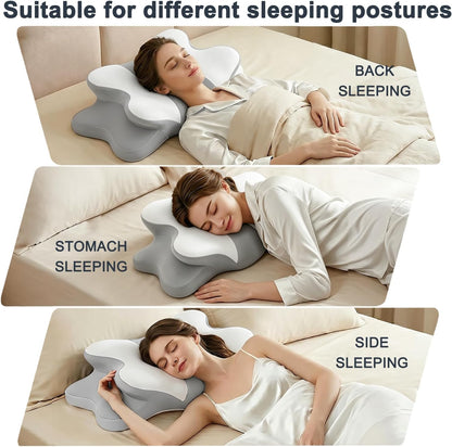 Sleep Apnea Pillow with Neck Pain & Snoring Relief -Orthopedic Cervical Pillow, Ergonomic Contour Memory Foam Pillow for Side,Back,Stomach Sleepers,Dreamers (Whitegrey)