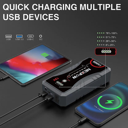 NEXPOW Car Jump Starter,Car Battery Jump Starter Pack 1500A Peak Q10S for Up to 7.0L Gas and 5.5L Diesel Engine12V Auto Battery Booster,Jumper Cables,Portable Lithium Jump Box with LED Light/USB QC3.0