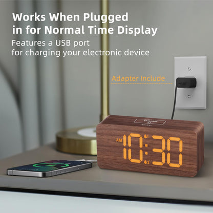 Purilite Select Wooden Digital Alarm Clock with Large LED Display