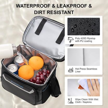 EVERFUN Cooler Bag Insulated Beach Cooler Lunch Bag Box for Men Women Dual Compartments Collapsible Waterproof Leak-Proof for Travel Work Picnic