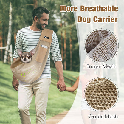 Pawaboo Small Dog Sling Carrier, Reversible Hands Free Dog Sling Carrier for Small Dogs and Cats, Puppy Sling Carrier with Adjustable Strap Buckle & Safety Harness, Puppy Essentials, Grey