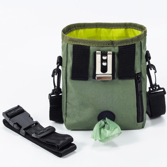 Dog Treat Pouch with Collapsible Dog Bowl, Training Clicker and Poop Bags, Treat Pouches for Pet Training, Magnetic Closure, Built-in Poop Bag Dispenser, Waist Belt Clip, Puppy Treat Bag - Green - PuriLite