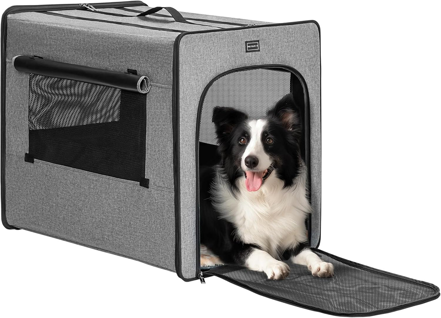 PETSFIT Soft Sided Dog Crate, Travel Dog Crate - 19 Inch Lightweight, Roomy, Easy to Set Up, Sturdy Portable Dog Kennel with Thick Mat, Navy Blue