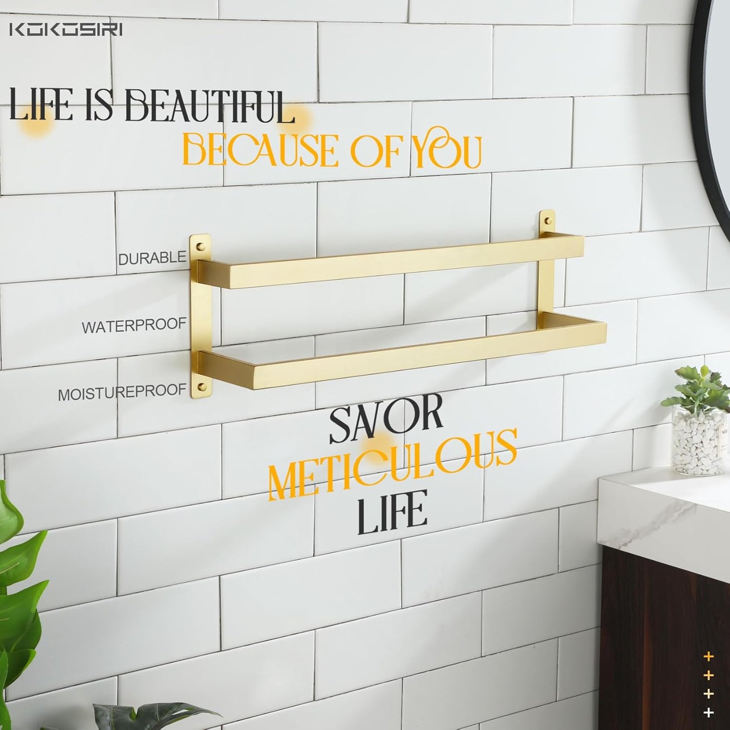 KOKOSIRI Towel Bars Black Bath Towel Holders 20 Inches Bathroom 2-Tiers Ladder Towel Rails Wall Mounted Towels Shelves Rack Stainless Steel, B5008BK-L20