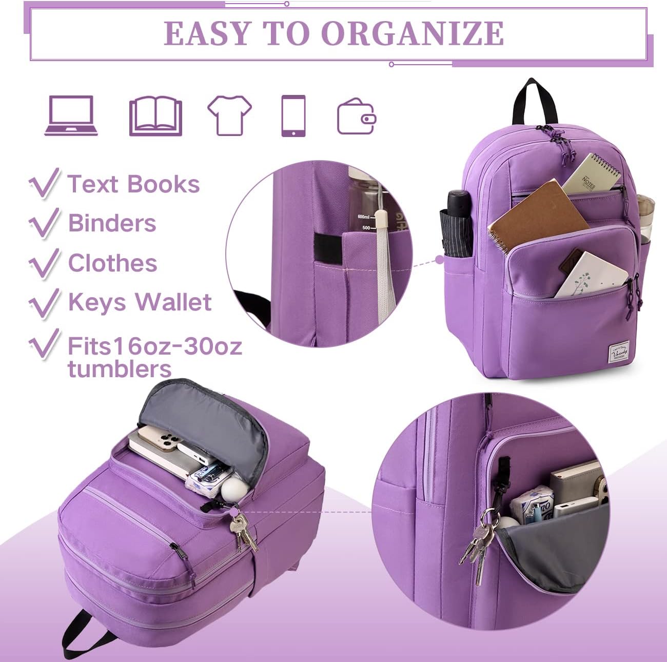 School Backpack for Men Women,Vaschy Lightweight School Bag Bookbag Casual Daypack for High School/College/Teens/Travel/Work