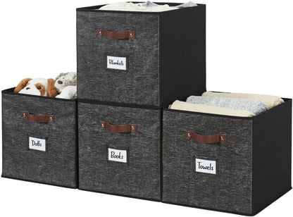 DECOMOMO Cube Storage Bin, Storage Cubes with Labels, Baskets for Shelves Kallax Linen Closet Organizers (Cube 10.5x11"/ 6pcs, Black)