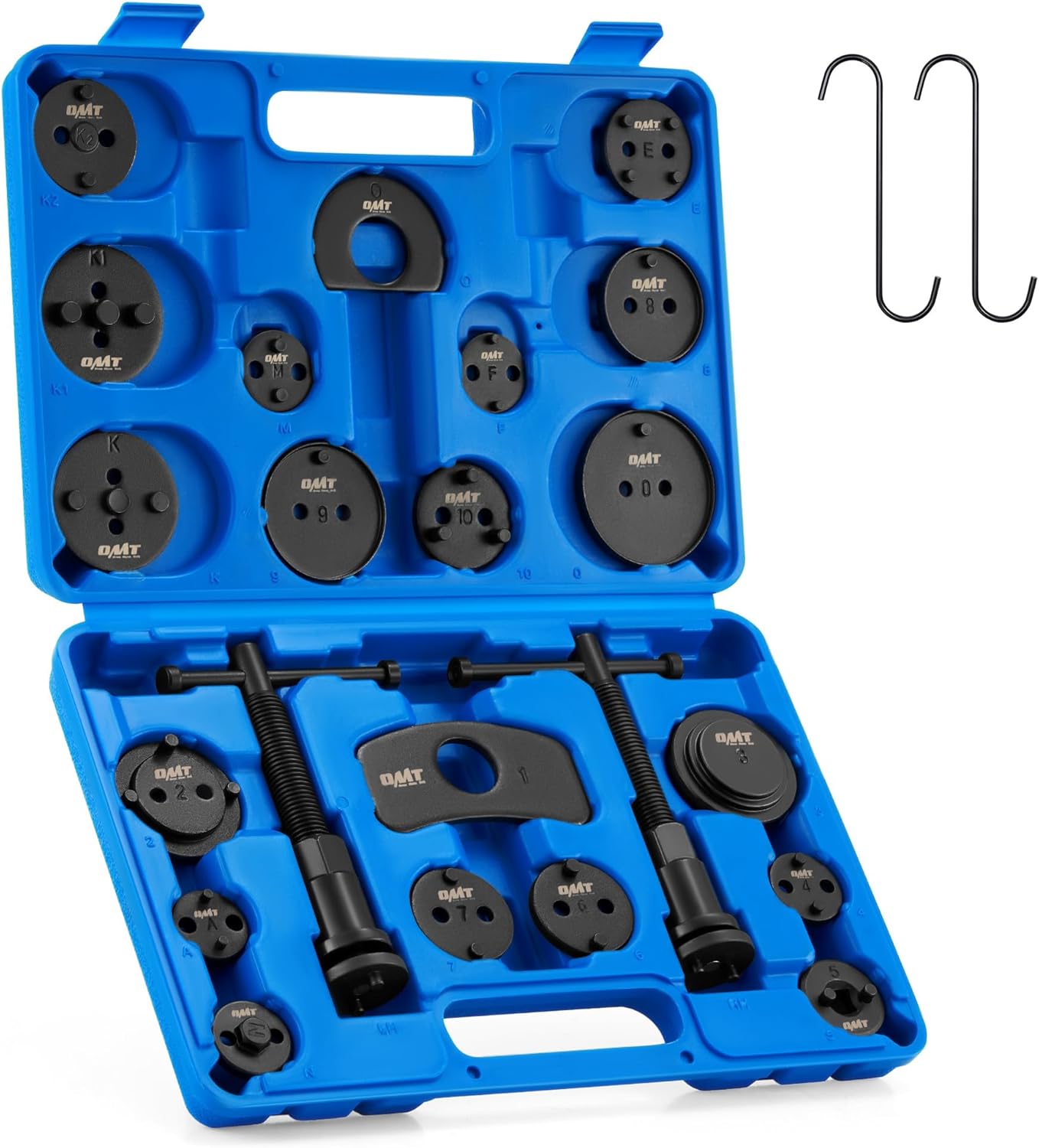 Orion Motor Tech 24pc Brake Caliper Compression Tool Set, Heavy Duty Brake Piston Compressor and Wind Back Tool Kit for Brake Pad Replacement, Universal Disc Brake Caliper Set with Blue Case