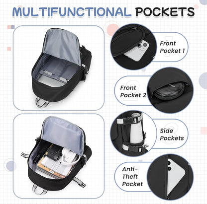 School Backpack for Women Men College High School Bags for Boys Girls Casual Daypack Laptop Backpack Waterproof Black Bookbag Travel Rucksack