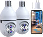2Pack Light Bulb Security Camera, Dual Lens 10X Zoom 360° PTZ Outdoor Camera 2.4G Wi-Fi Color Night Vision Surveillance Camera with Two-Way Talk, Motion Tracking, Cloud Storage for Home Security