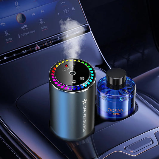 2026 Car Fragrance Aroma Diffuser with 50ml Perfume, Smart Wireless Car Air Fresheners, Aluminum Alloy, Music-Sync RGB Light, 3 Modes, Auto On/Off, Long Battery Life, 5-Month Scent, BJ579 (Ocean)