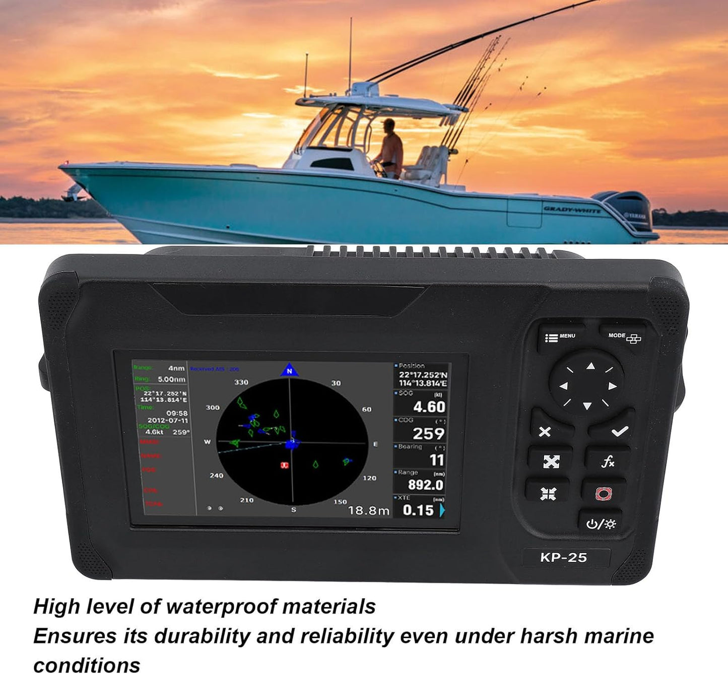 Xiuganpo Chart Plotter Marine, IP66 Waterproof Marine Plotter Marine Navigator with 5in Color TFT LCD Screen, Accurate Fish Finders Depth Finders for Boats, Safety Alarm System, Xiuganpou2qnid569t