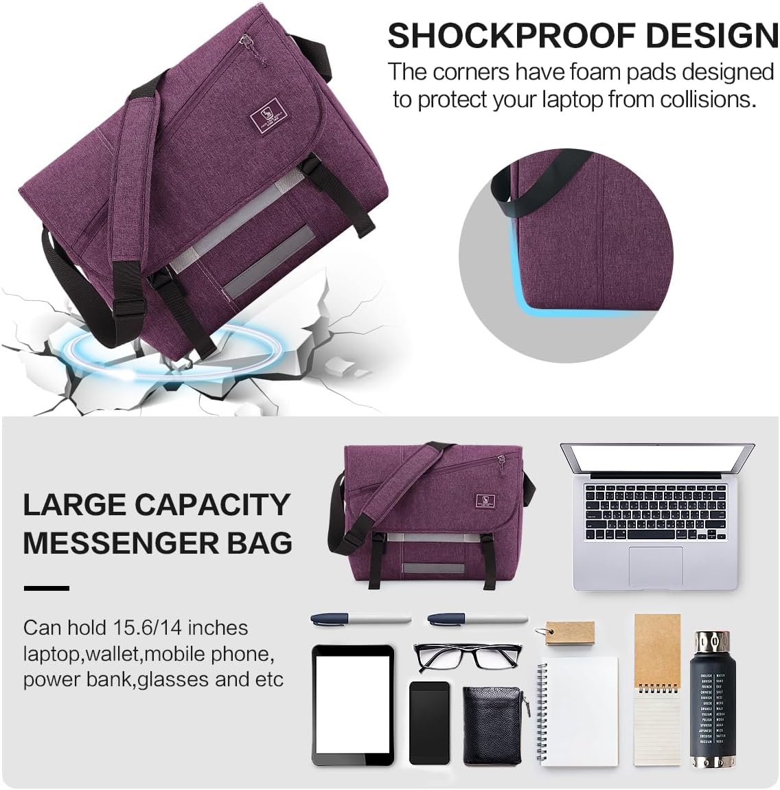 OIWAS Messenger Bag - Messenger Bag Men, Satchel Bags for Women, Lightweight Computer Bag, School Book Bag - PuriLite