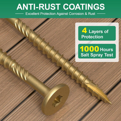 FMhotu 6 Inch Heavy-Duty Outdoor Deck Screws, 50Pcs Star Drive Decking Wood Screws, Rust Resistant Timber Screws for Timber/Log/Landscaping Wood (#14 x 6 Tan