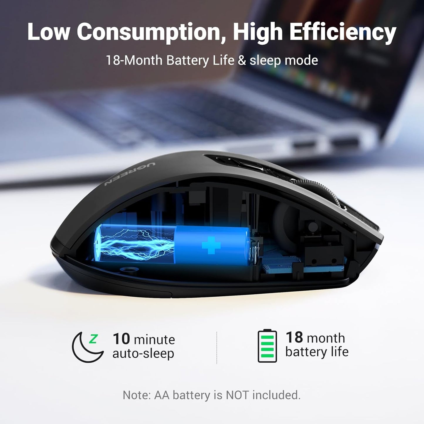UGREEN Wireless and Ergonomic Mouse, 2.4G with 49Ft Connection, 4000 DPI 6 Buttons Auto-Sleep Mode, Compatible with Laptop PC Mac Computer Chromebook MacBook, Dark Grey