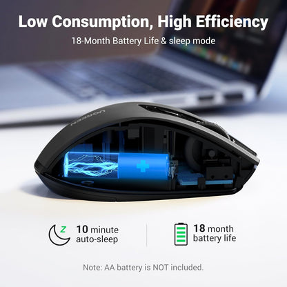 UGREEN Wireless and Ergonomic Mouse, 2.4G with 49Ft Connection, 4000 DPI 6 Buttons Auto-Sleep Mode, Compatible with Laptop PC Mac Computer Chromebook MacBook, Dark Grey