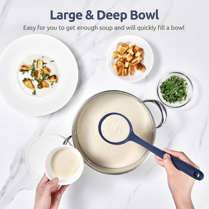 13 inch Silicone Soup Ladle: U-Taste 600ºF Heat Resistant 4 oz Large Non-Stick Seamless Rubber Kitchen Deep Serving Spoon with Non-Slip Solid Long Handle for Cooking Sauce/Stews/Gravies/Chili(Purple)
