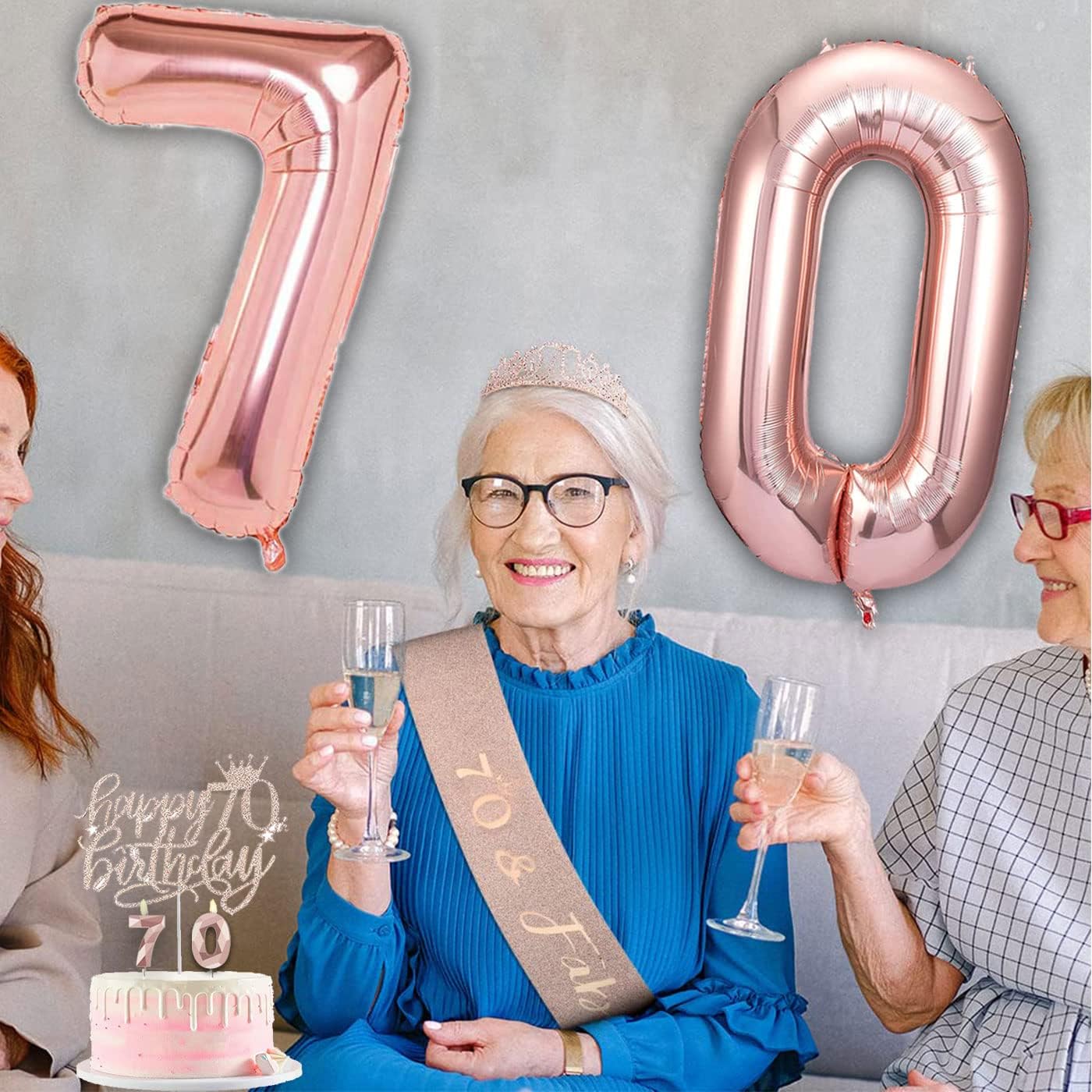 8pcs 40th Birthday Decorations gifts for Women, Including 40th Happy Birthday Cake Topper, Queen Sash with Pearl Pin, Sweet Rhinestone Tiara Crown for Women, Number Candles and Balloons (Rose Gold)