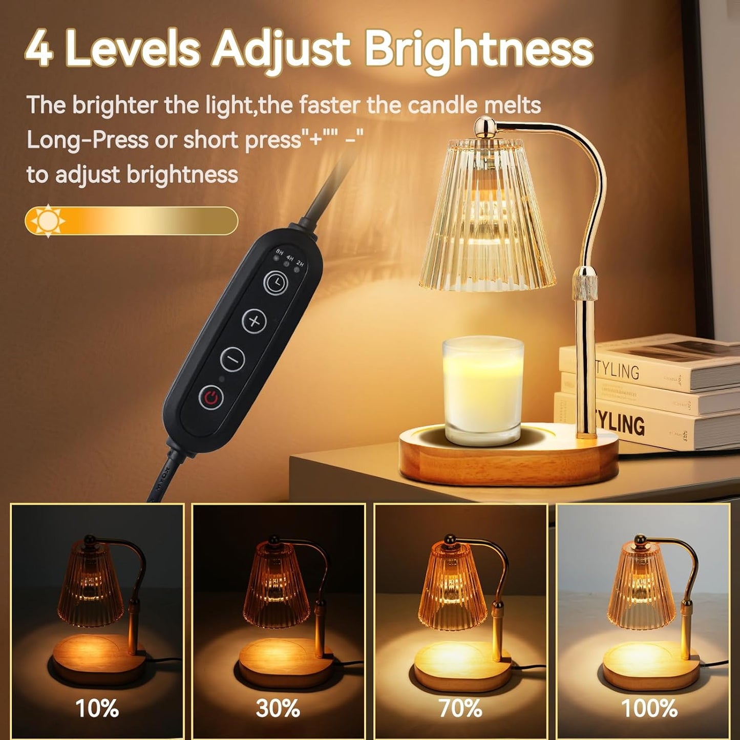 MISERWE Candle Warmer Lamp with 2Bulbs, Adjustable Height Dimmable Wax Warmer with Timer, Wax Melt Warmer with 4 Brightnes, Candle Warmer Light for Mothers Day/Birthday Gifts