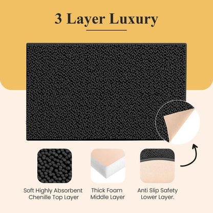 Soft Plush Chenille Bathroom Rug, Absorbent Microfiber Bath Mat, Machine Washable, Non-Slip Grip, Quick-Dry, Thick Shag Carpet Great for Bath, Shower Floor, Bedroom, or Door Mat (Beige, 17x24)