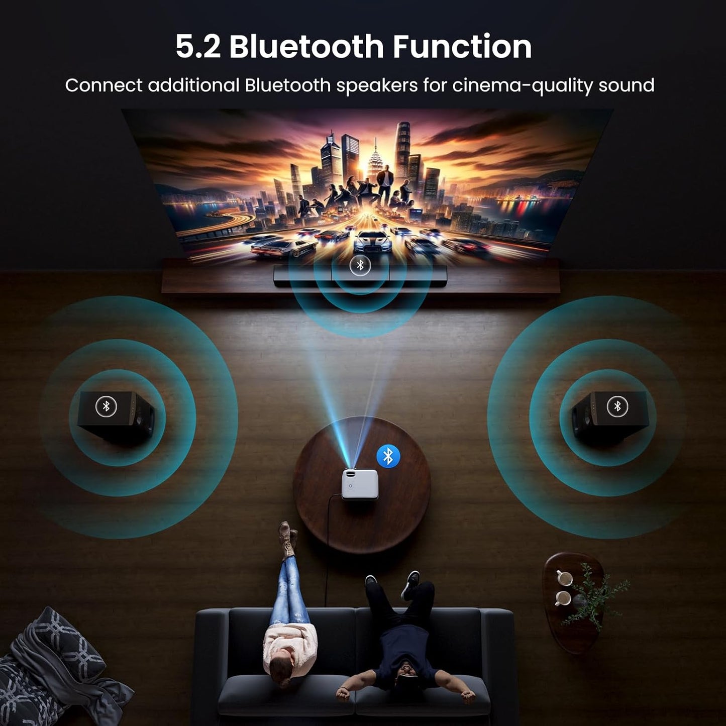 Official Licensed Google TV Smart Projector, HAPPRUN Projector 4k Support with Dolby Sound, Built-in Streaming Apps, Native 1080P, Wi-Fi & Bluetooth, Projecteur for Home Cinema,Gaming,Outdoor