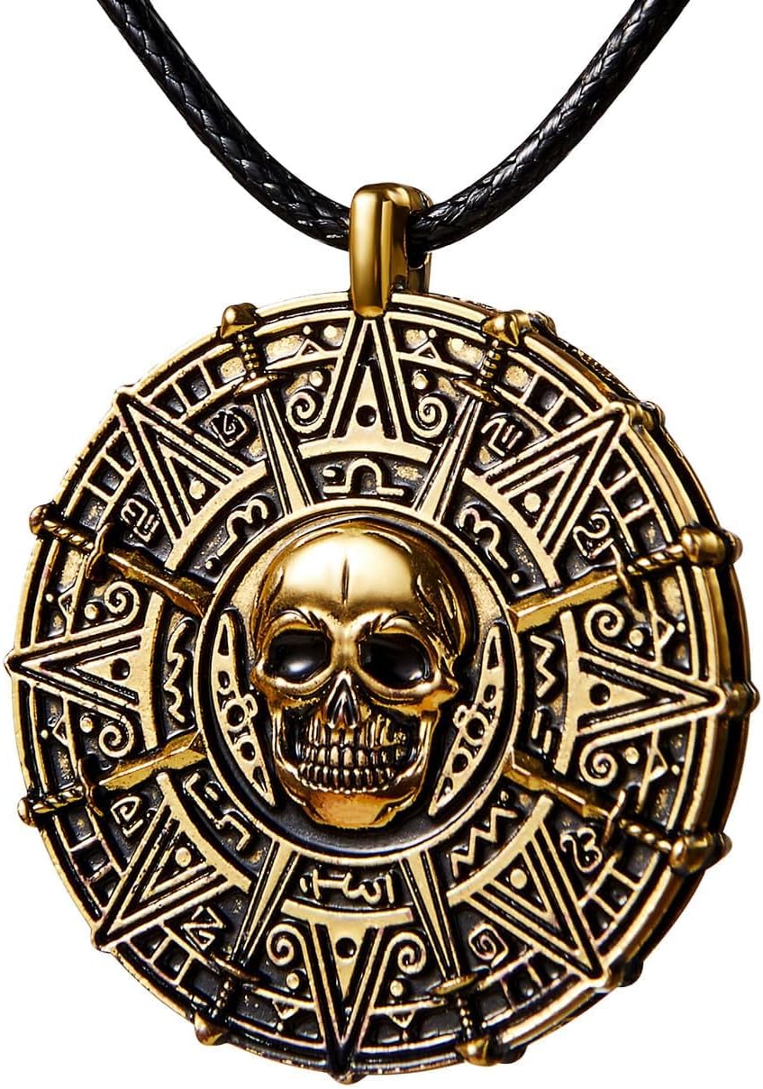 Spooktacular Creations Halloween Pirate Coin Necklace Pirate Skull Necklace for Men Women Pirates Costume Accessories