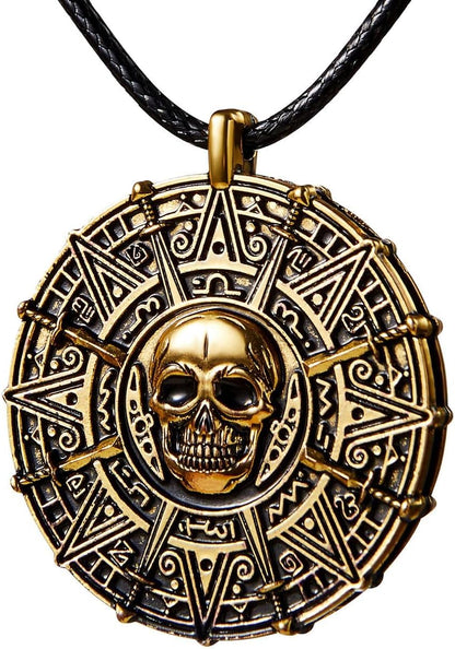 Spooktacular Creations Halloween Pirate Coin Necklace Pirate Skull Necklace for Men Women Pirates Costume Accessories