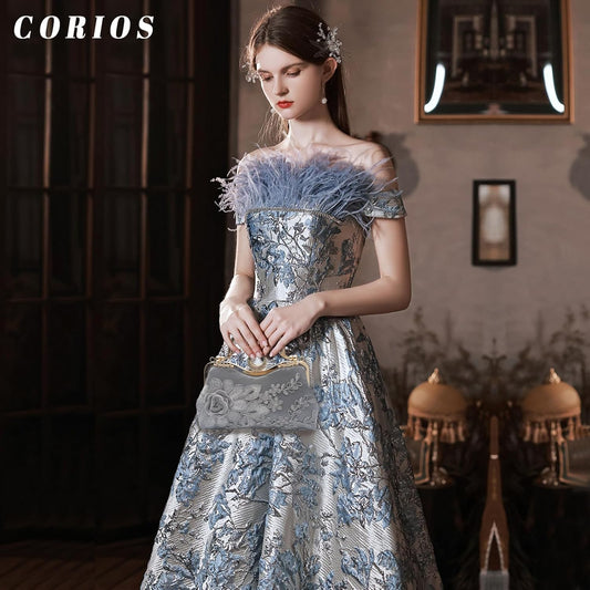 CORIOS Women Evening Bag Floral Embroidery Clutch Bag Vintage Handbag Bridal Wedding Purse Elegant Shoulder Bag - PuriLite