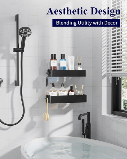 Kitsure Large Shower Caddy - 2 Pack Adhesive Shower Organizer, Drill-Free Shower Shelves for Inside Shower, Rustproof Bathroom Shelf Shower Shelf for Bathroom, Black