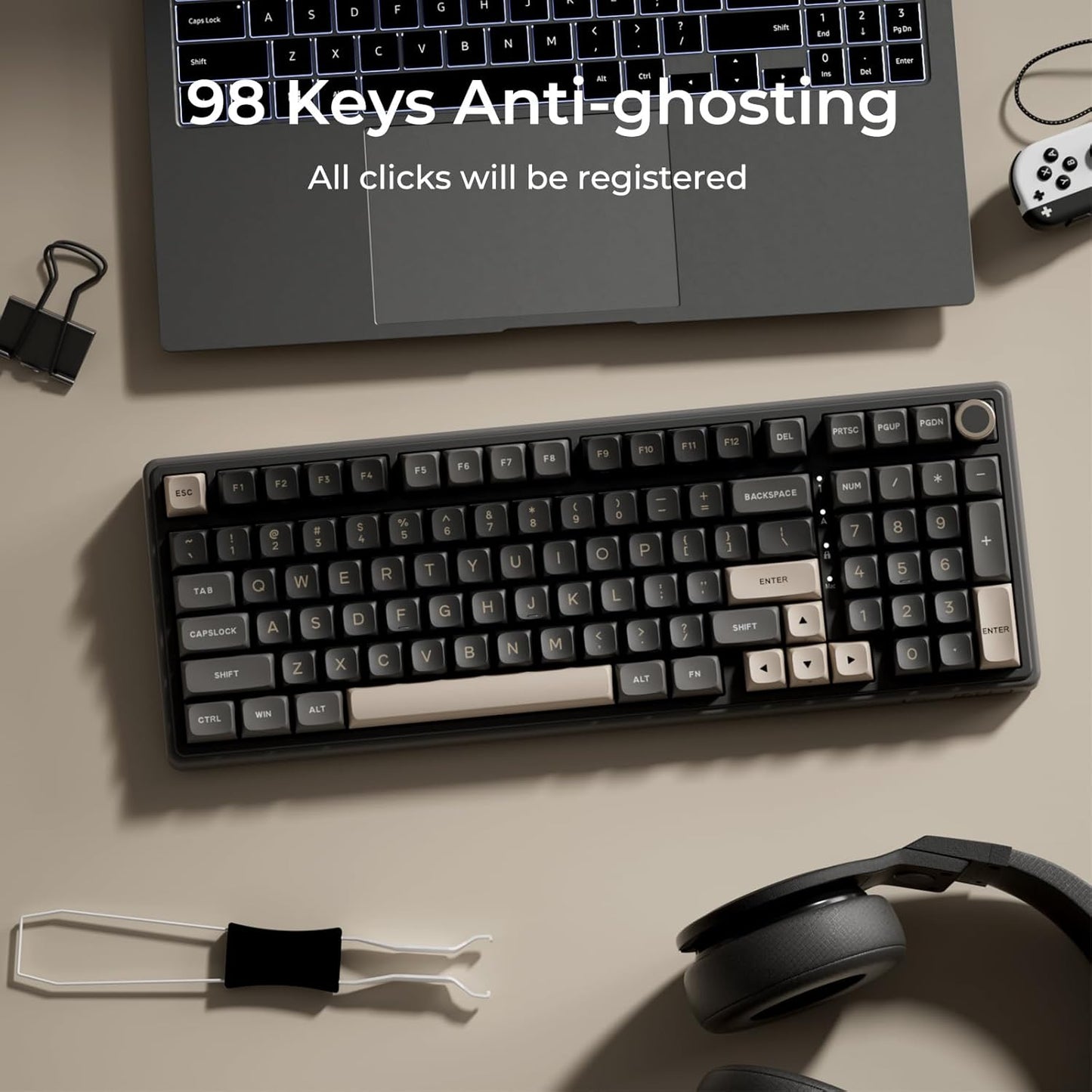 RK ROYAL KLUDGE R98 Pro Mechanical Gaming Keyboard, 96% Wired Creamy Keyboard RGB Backlit with Number Pad and Volume Knob, Gasket Mount, MDA Profile PBT Keycaps, Hot Swappable Pre-lubed Tactile Switch