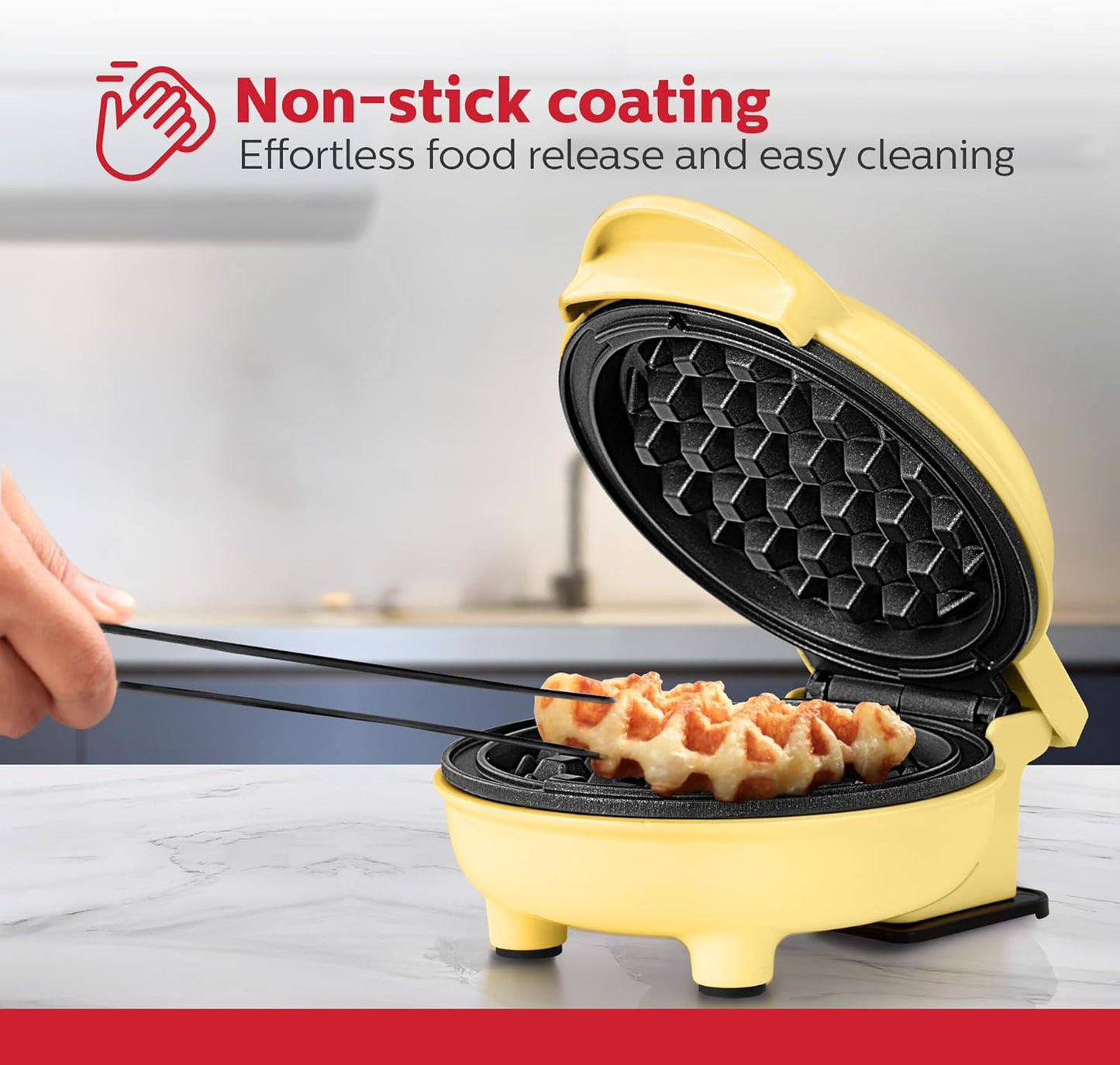 Holstein Housewares Personal/Mini Waffle Maker, Non-Stick Coating, Yellow - 4-inch Waffles in Minutes, Ideal for Breakfast, Brunch, Lunch or Snacks